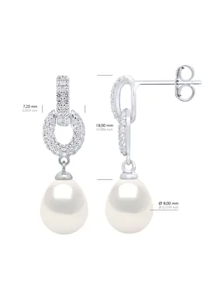 Boucles d'Oreilles Véritables Perles d'Eau Douce Poires 8-9 mm — Argent 925 Millièmes Rhodié 3