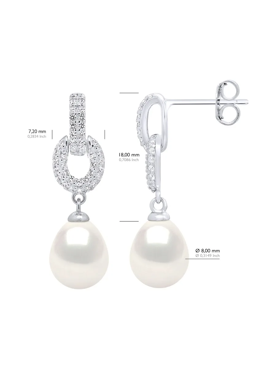 Boucles d'Oreilles Véritables Perles d'Eau Douce Poires 8-9 mm — Argent 925 Millièmes Rhodié 3