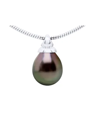 Collier Véritable Perle de Tahiti Poire 9-10 mm — Argent 925 Millièmes — 42 cm 1