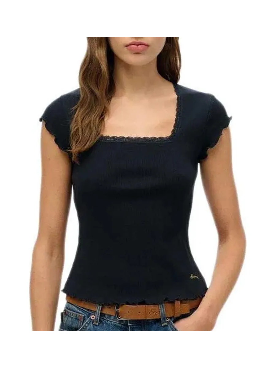 T-Shirt Noir Femme Superdry Essential Square 1