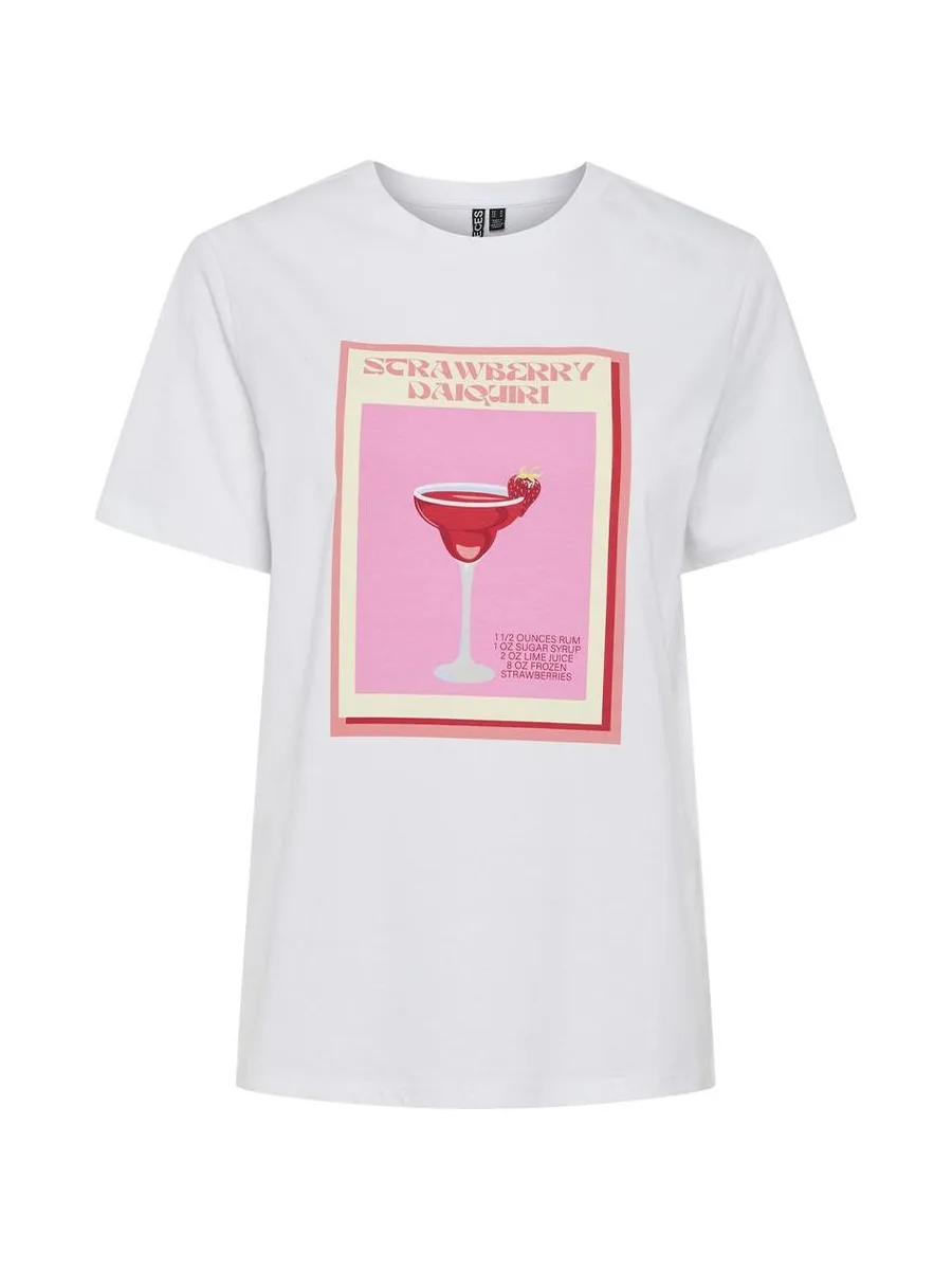 T-Shirt Blanc/Rose Femme Pieces Tess 2