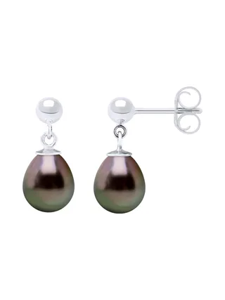 Boucles d'Oreilles Véritables Perles de Tahiti Poires 8-9 mm — Or Blanc 375 Millièmes 5