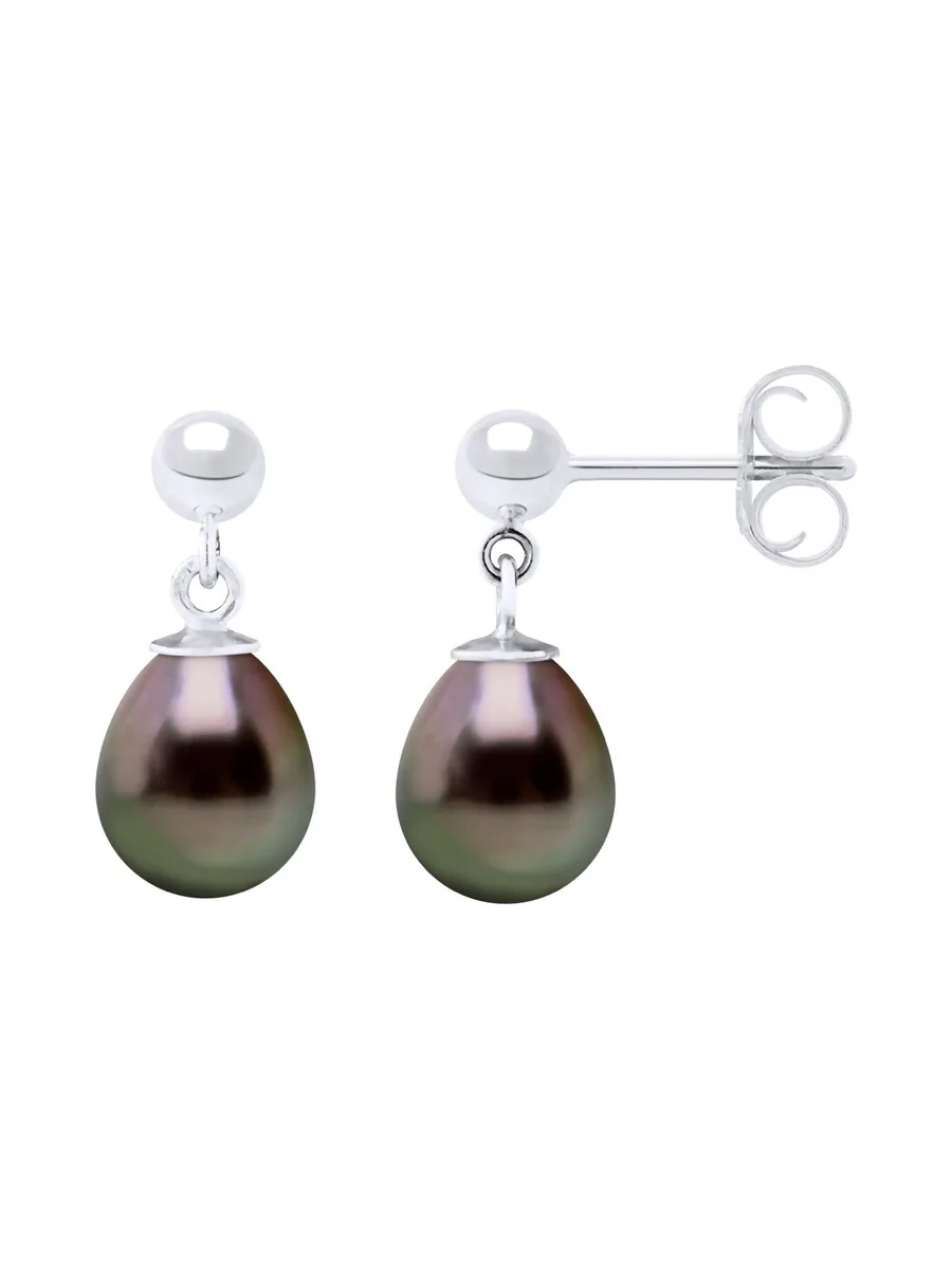 Boucles d'Oreilles Véritables Perles de Tahiti Poires 8-9 mm — Or Blanc 375 Millièmes 5