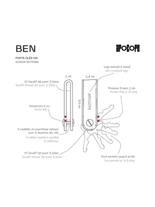 BEN - Porte-clés vis en liège - Naturel 46