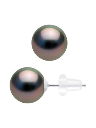 Boucles d'Oreilles Véritables Perles de Tahiti Rondes 8-9 mm — Or Blanc 375 Millièmes 1