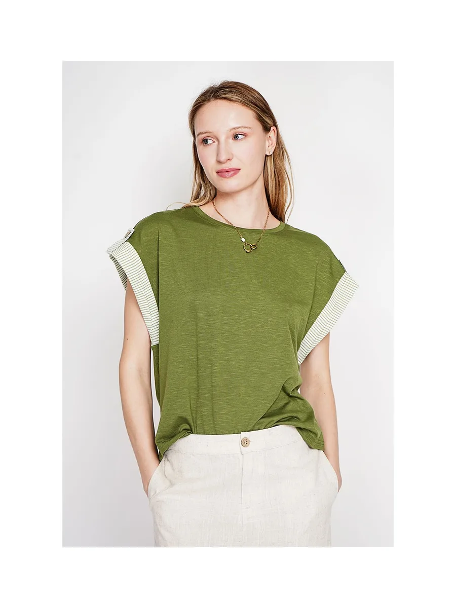 T-shirt col rond coupe oversize manches court avec patte boutons 13