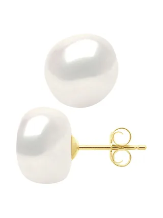 Boucles d'Oreilles Véritables Perles d'Eau Douce Baroques 10-11 mm — Or Jaune 375 Millièmes 3
