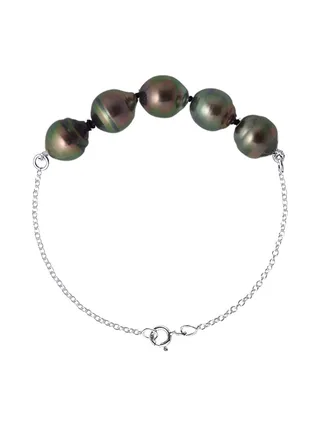 Bracelet Véritables Perles de Tahiti Cerclées 8-9 mm — Argent 925 Millièmes Rhodié — 18 cm 1