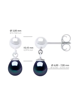 Boucles d'Oreilles Véritables Perles d'Eau Douce Poires 6-7 mm — Argent 925 Millièmes 2