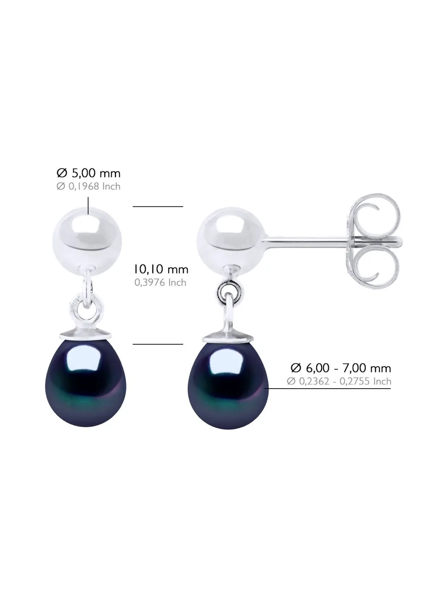 Boucles d'Oreilles Véritables Perles d'Eau Douce Poires 6-7 mm — Argent 925 Millièmes 2