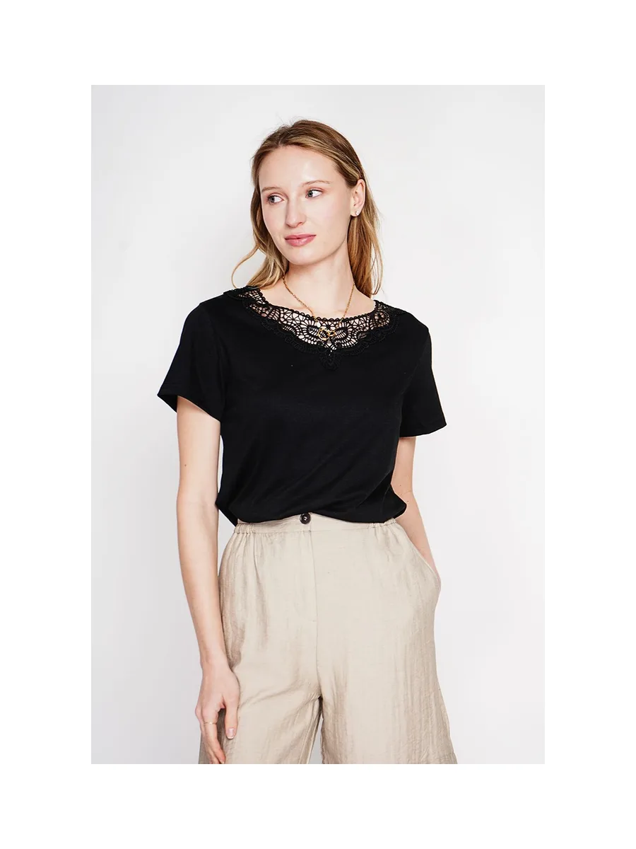 T-shirt col rond manches court dentelle 21