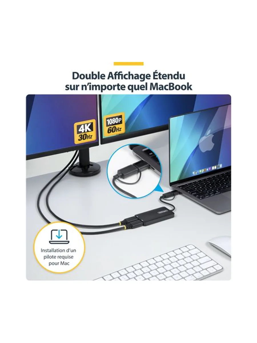 USB to Dual HDMI Adapter 4K30Hz+1080p 12
