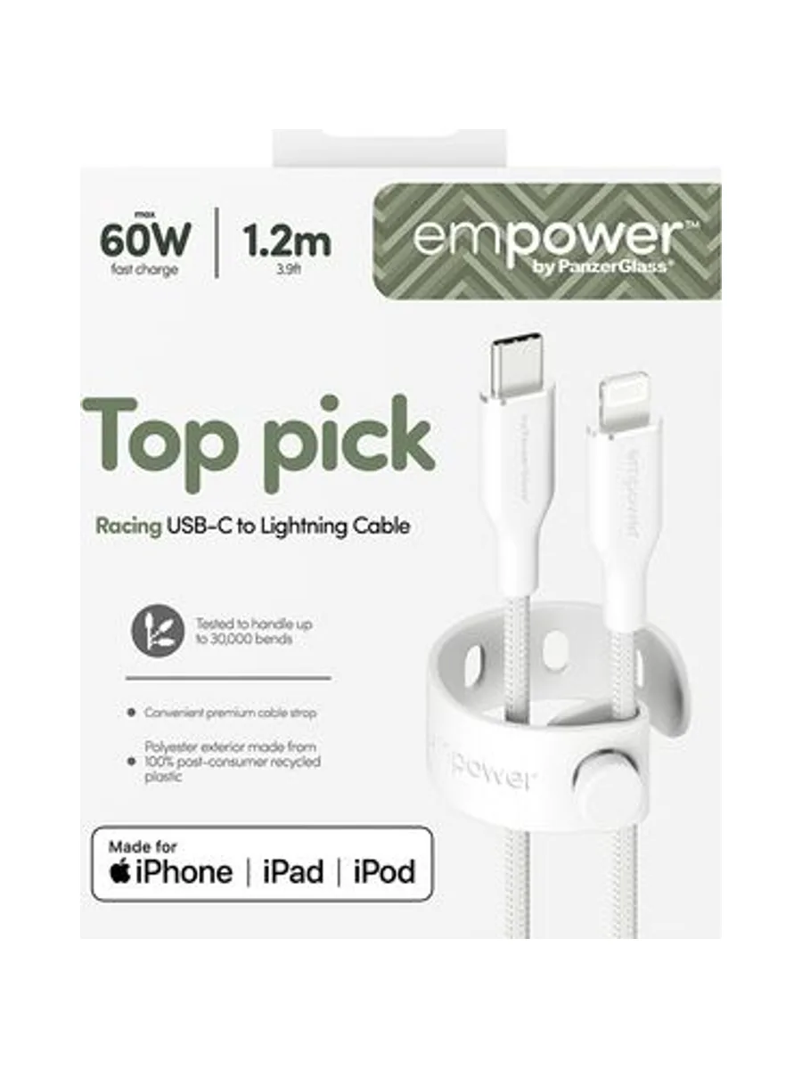 PanzerGlass empower™ by ® Racing 60W USB-C to Lightning Cable | USB 2.0 | 1.2M | Silver White USB cable 3