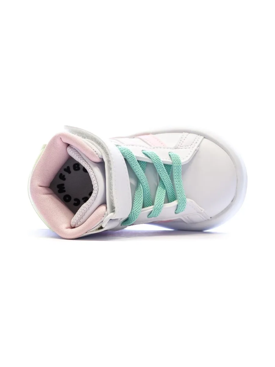 Baskets Blanches/Roses/Turquoises Fille Adidas Grand Court Mid 5