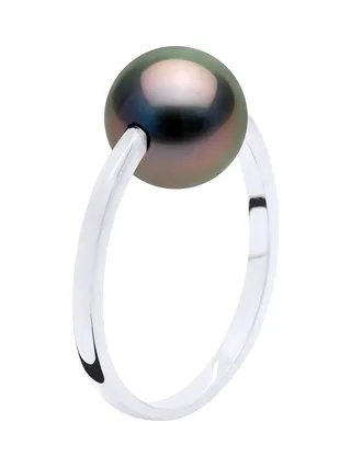 Bague Jonc Véritable Perle de Tahiti Ronde 8-9 mm — Or Blanc 375 Millièmes 2