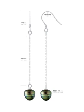 Boucles d'Oreilles Véritables Perles de Tahiti Cerclées 8-9 mm — Argent 925 Millièmes Rhodié 2