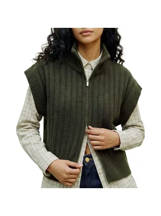 Gilet sans manches maille femme Kaki Vero Moda Highneck 1