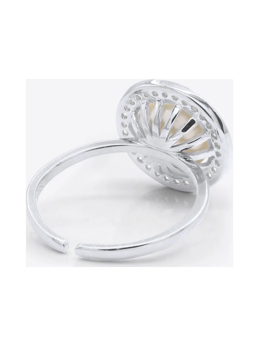 Bague Véritable Perle d'Eau Douce Bouton — Argent 925 Millièmes Rhodié 5