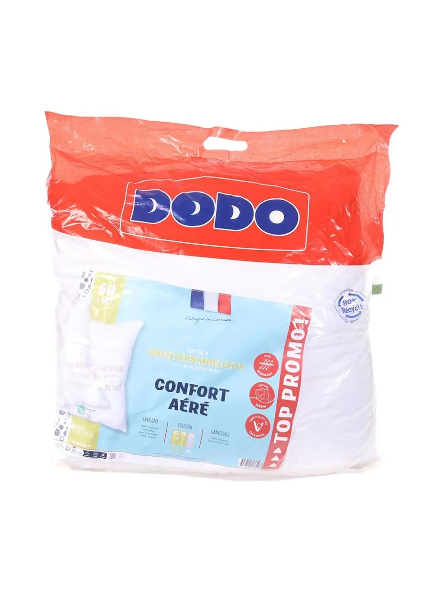 X2 Oreillers Blanc Dodo Confort Aéré 60x60 cm 2