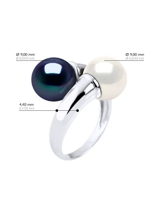 Bague Toi & Moi Véritables Perles d'Eau Douce Rondes 9-10 mm — Argent 925 Millièmes Rhodié 3