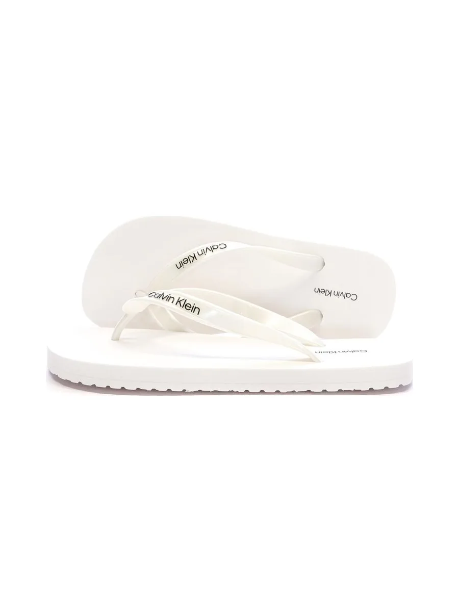 Tongs Blanches Femme Calvin Klein Jeans Flip Flop Tpu Metall 2