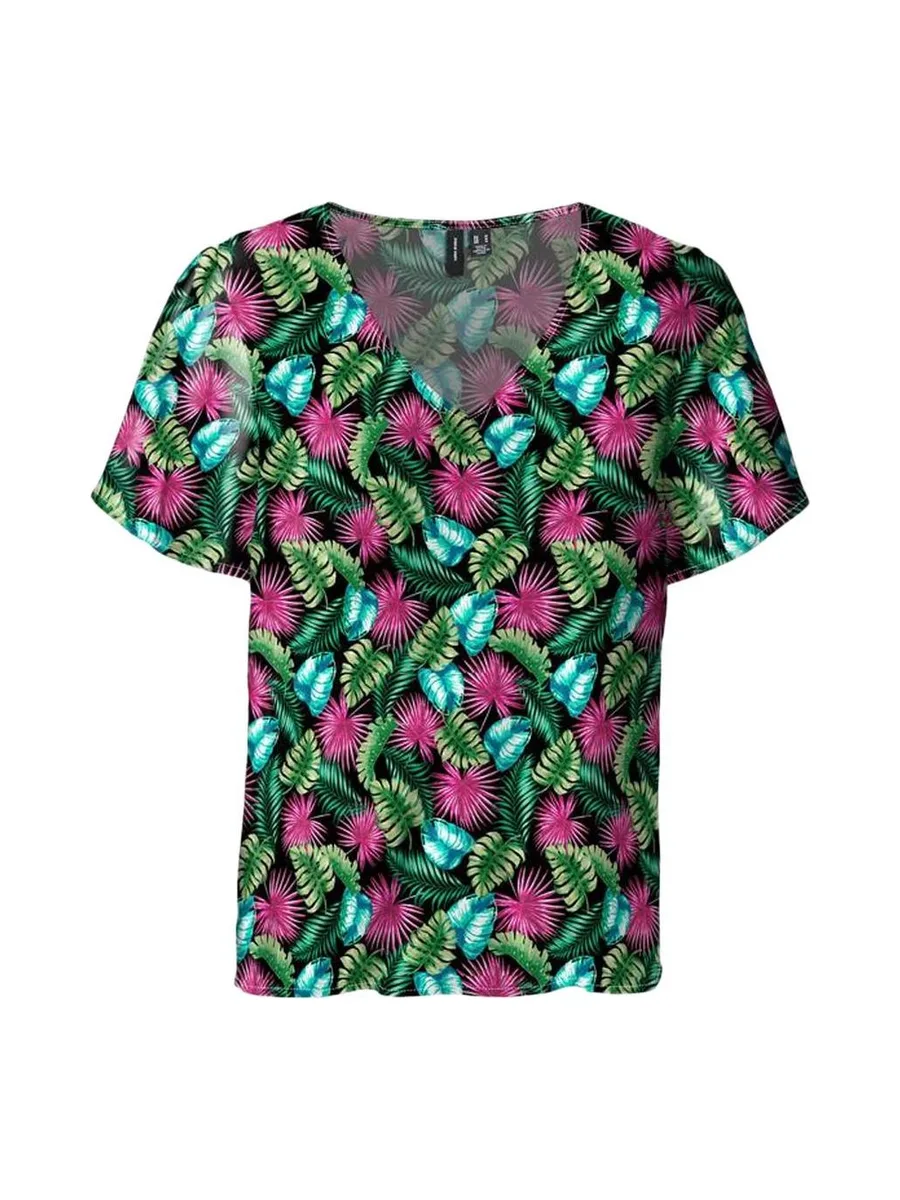 T-shirt Noir à Motifs Femme Vero Moda Easy V-neck 2