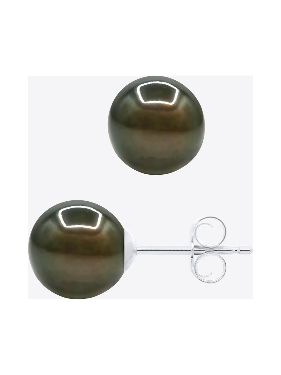 Boucles d'Oreilles Véritables Perles de Tahiti Semi-Rondes 7.5-8 mm — Or Blanc 375 Millièmes 5