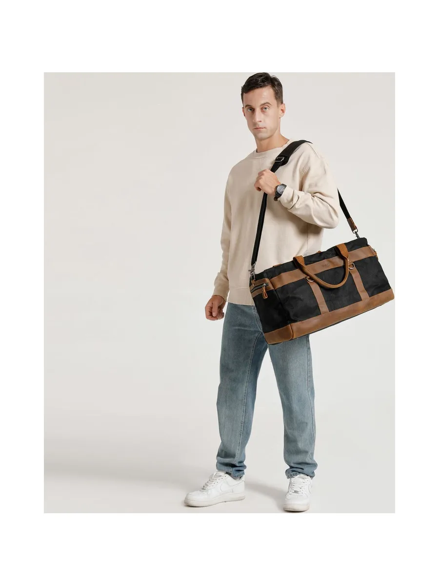 VLAD - Sac de voyage en cuir véritable et toile enduite - Bleu 59