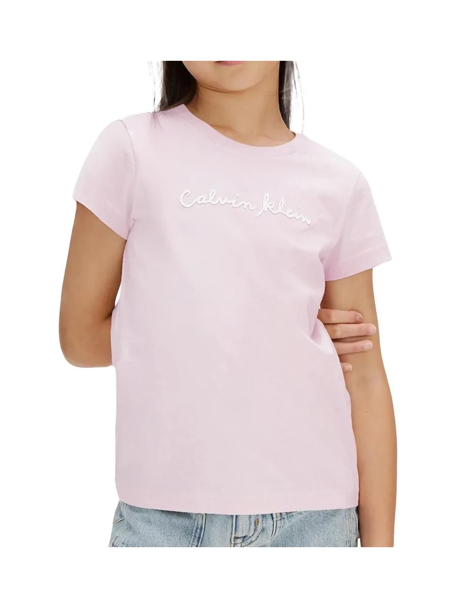 T-Shirt Rose Pale Fille Calvin Klein Jeans Script Logo 2