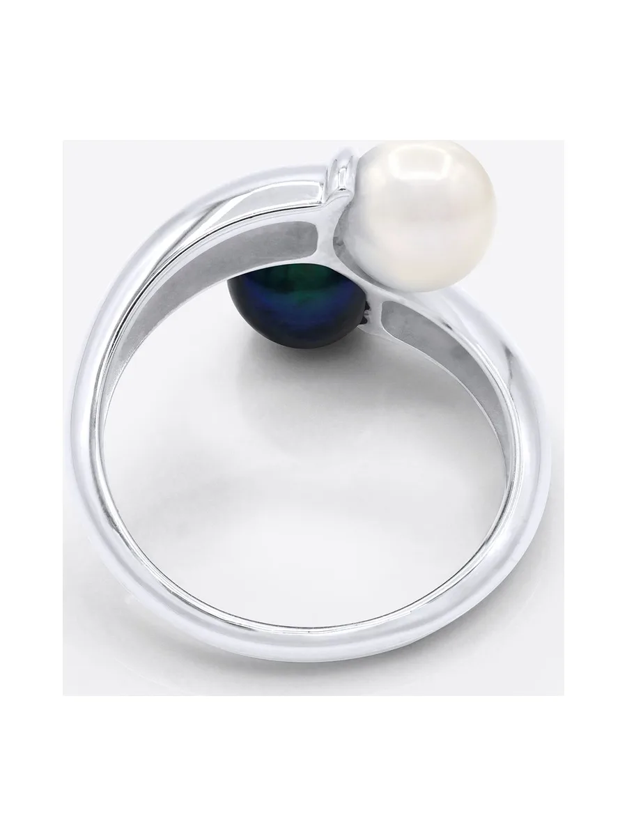 Bague Toi & Moi Véritables Perles d'Eau Douce Rondes 9-10 mm — Argent 925 Millièmes Rhodié 5