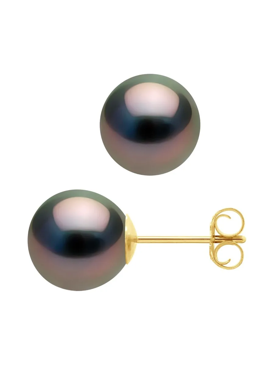 Boucles d'Oreilles Véritables Perles de Tahiti Rondes 8-9 mm — Or Jaune 375 Millièmes 1