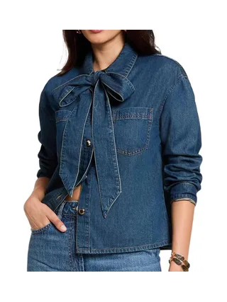 Chemise en jean bleu femme avec nœud Morgan Lavalliere 1