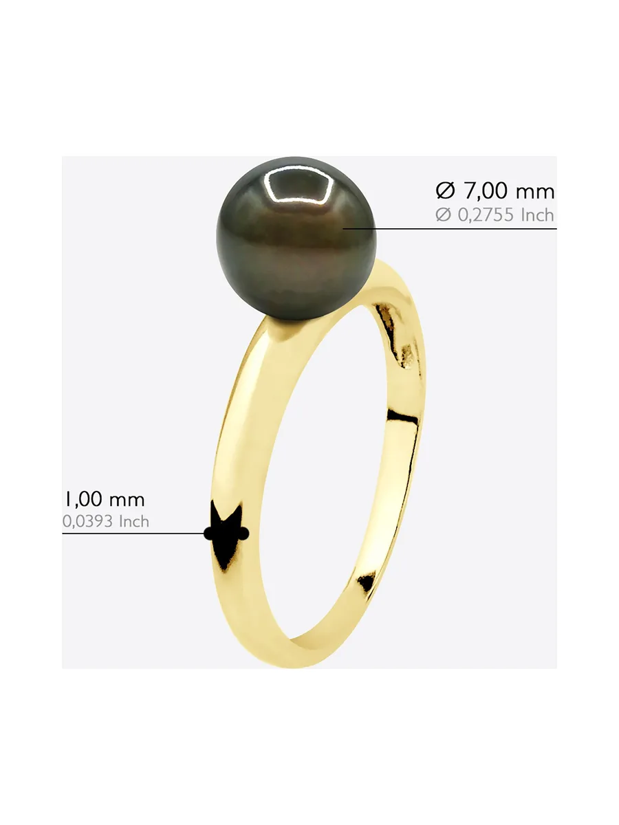 Bague Jonc Véritable Perle de Tahiti Ronde 7.5-8 mm — Or Jaune 375 Millièmes 5