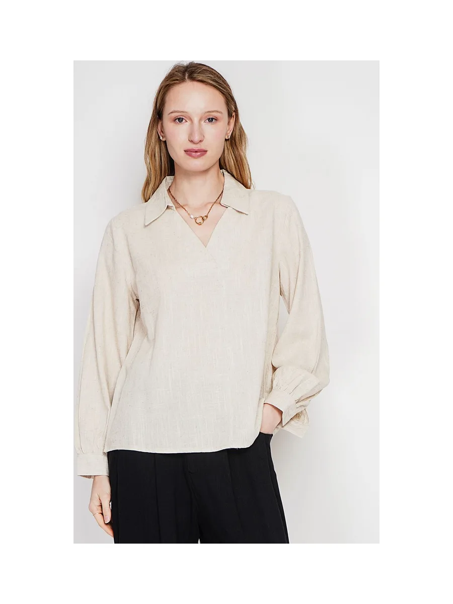 Blouse col chemise évasée à manche longueur 9