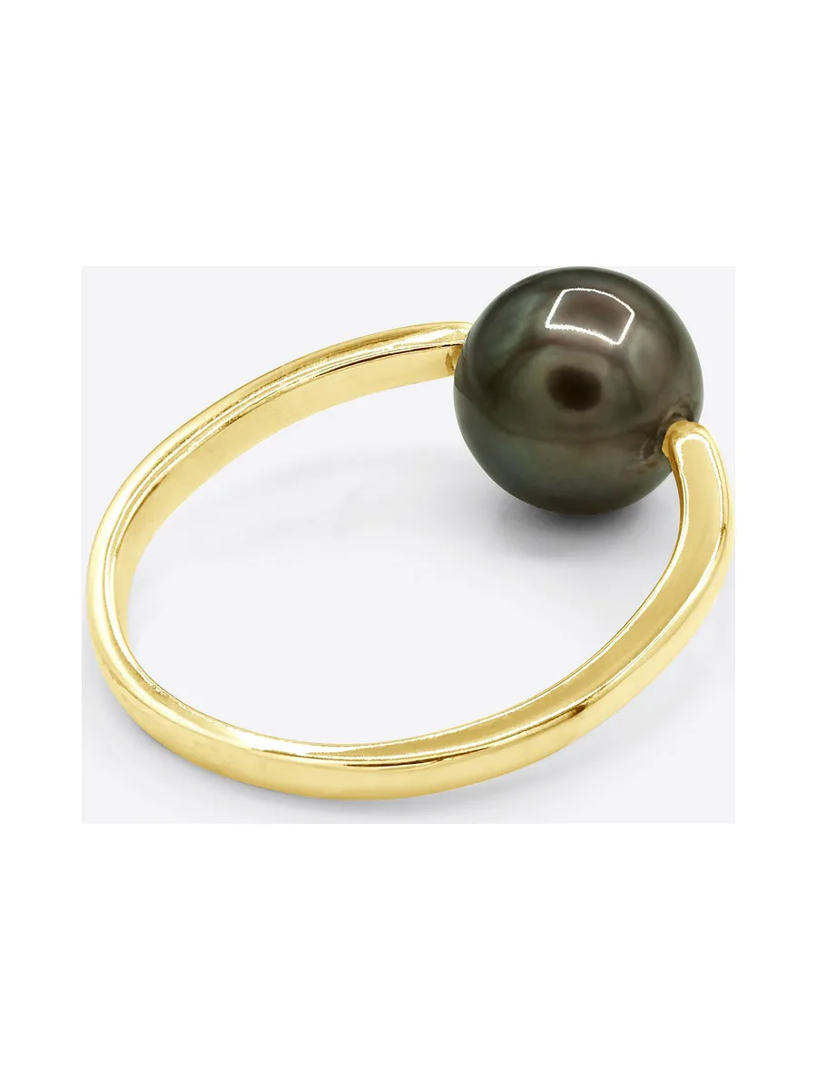 Bague Jonc Véritable Perle de Tahiti Ronde 8-9 mm — Or Jaune 375 Millièmes 5