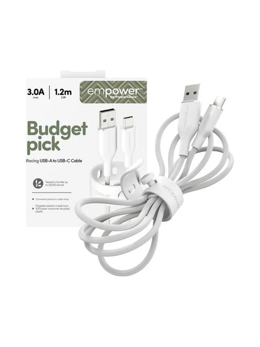 PanzerGlass empower™ by ® Racing 60W USB-A to USB-C Cable | USB 2.0 | 1.2M | Silver White USB cable 5
