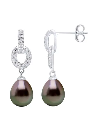 Boucles d'Oreilles Véritables Perles de Tahiti 8-9 mm — Argent 925 Millièmes Rhodié 1