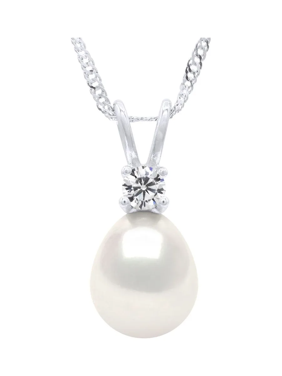 Collier Maille Singapour Véritables Perles d'Eau Douce Poires 9 mm — Argent 925 Millièmes — 42 cm 2