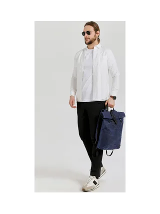 STAN - Sac à dos en cuir véritable et toile enduite - Bleu 5