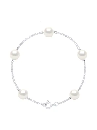 Bracelet Maille Forçat Véritables Perles d'Eau Douce 8-9 mm — Argent 925 Millièmes Rhodié — 18 cm 1