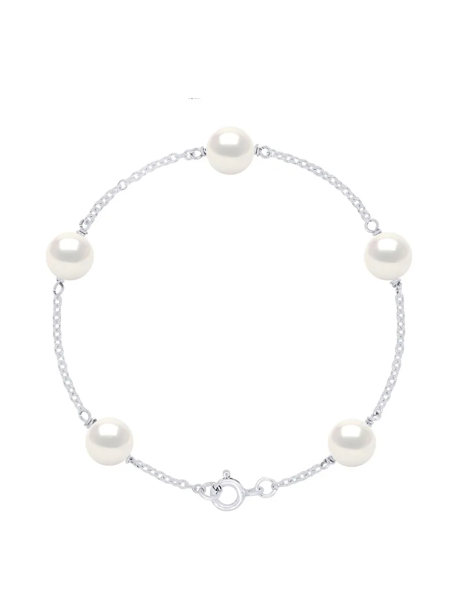 Bracelet Maille Forçat Véritables Perles d'Eau Douce 8-9 mm — Argent 925 Millièmes Rhodié — 18 cm 1