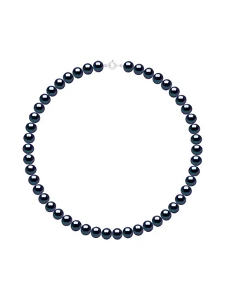 Collier Véritables Perles d'Eau Douce Semi-Rondes 8-9 mm — Or Blanc 375 Millièmes — 42 cm 1