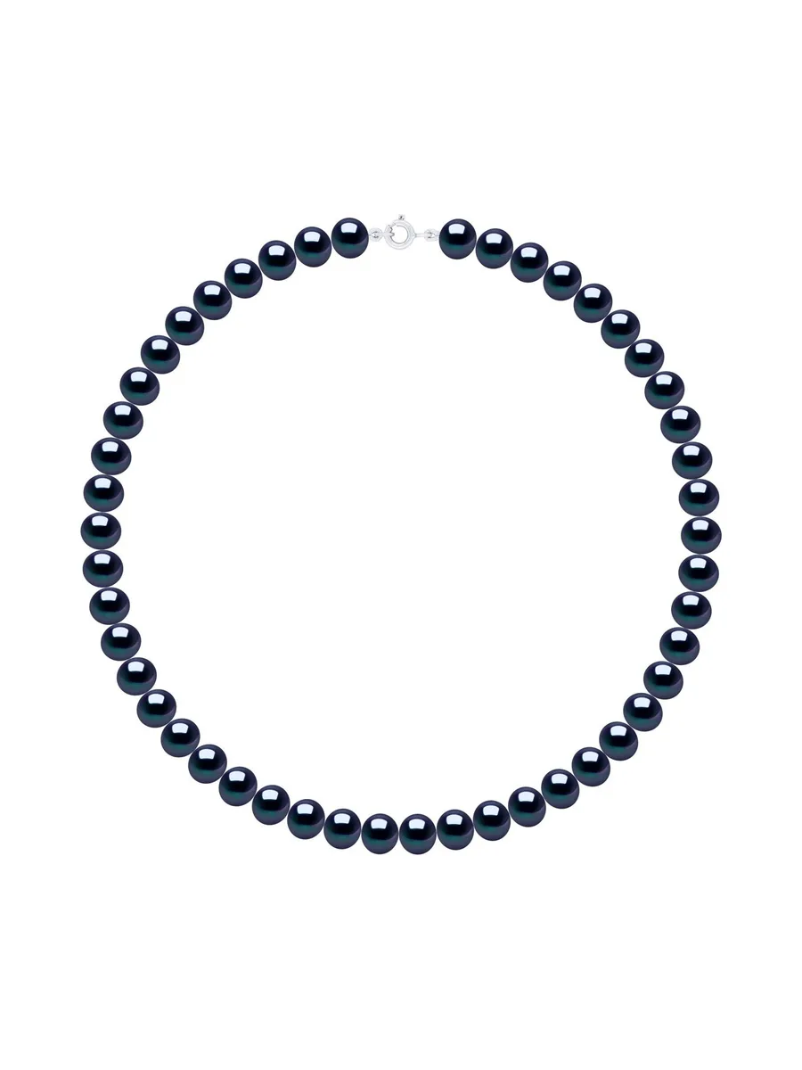 Collier Véritables Perles d'Eau Douce Semi-Rondes 8-9 mm — Or Blanc 375 Millièmes — 42 cm 1