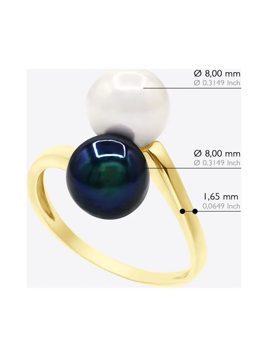 Bague Toi & Moi Véritables Perles d'Eau Douce Rondes 8-9 mm — Or Jaune 375 Millièmes 6