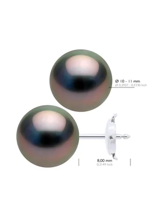 Boucles d'Oreilles Véritables Perles de Tahiti Rondes 10-11 mm — Or Blanc 375 Millièmes 2