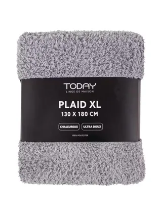 Plaid Gris Clair Today Teddy Fusain 130x180 cm 2
