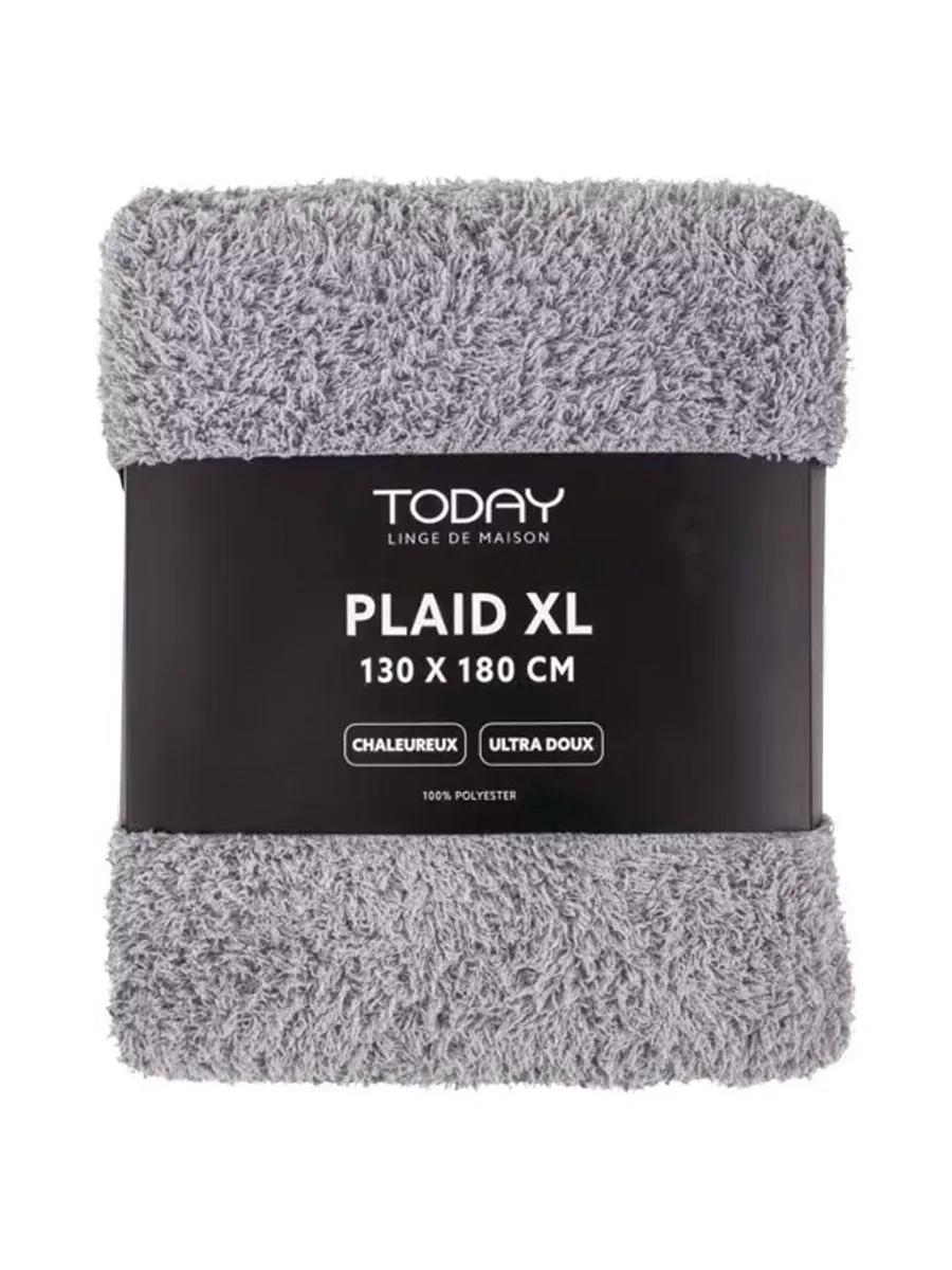 Plaid Gris Clair Today Teddy Fusain 130x180 cm 3