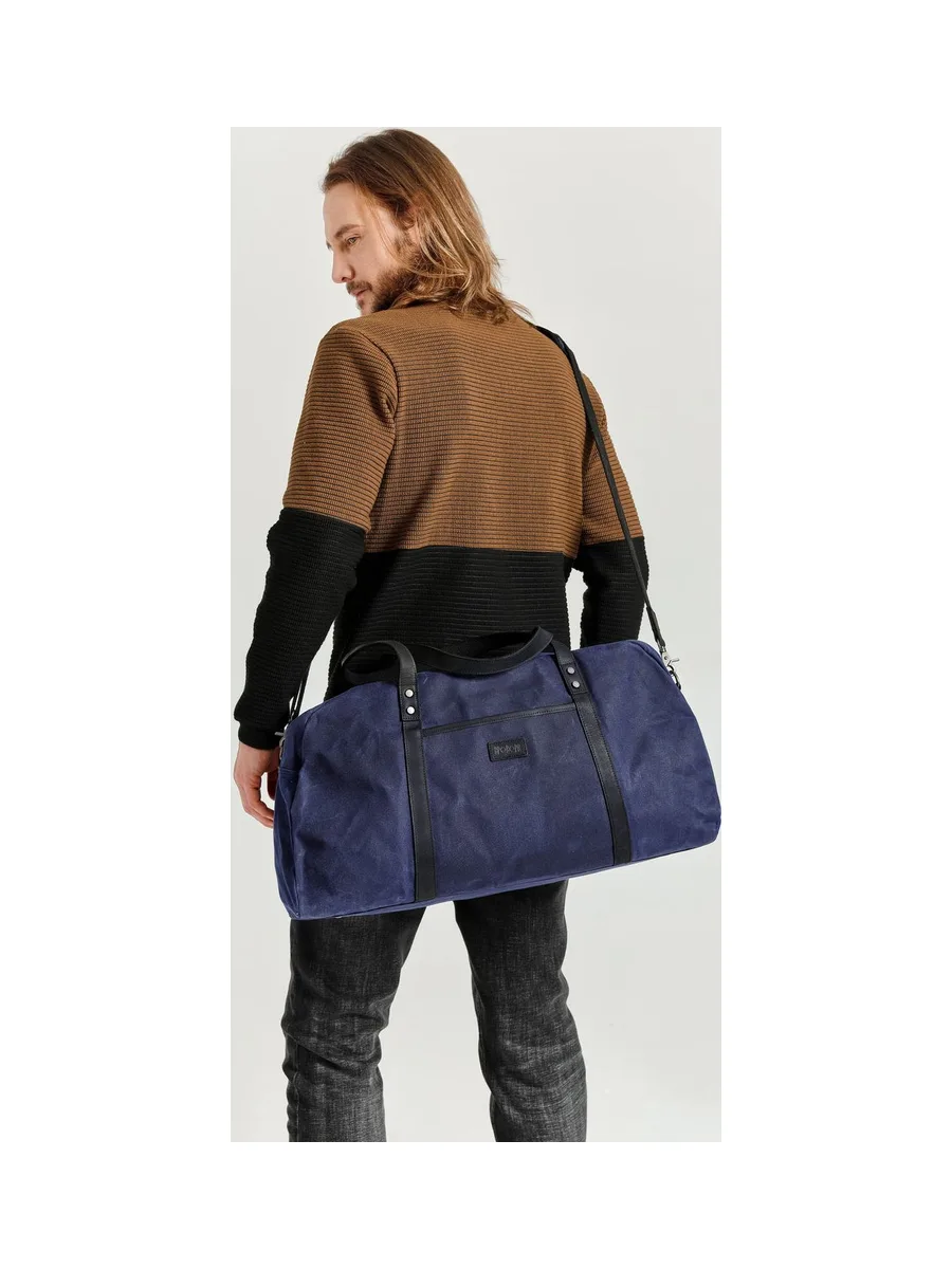 BOB - Sac de voyage en cuir véritable et toile enduite - Bleu 2