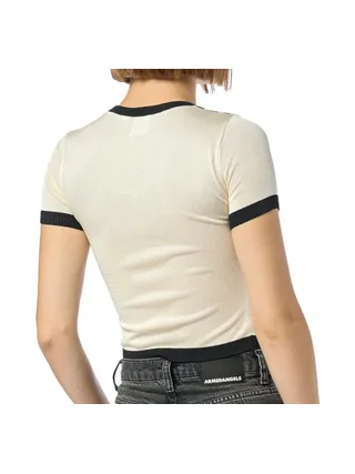 Top Ecru/Noir Femme Adidas Knitted 3s Tee 2