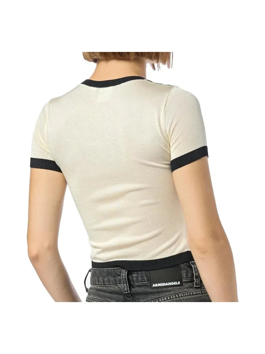 Top Ecru/Noir Femme Adidas Knitted 3s Tee 2